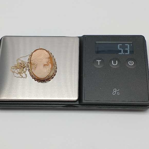 Vintage 14k Carved Shell Cameo Brooch Pendant Necklace - Picture 9 of 9